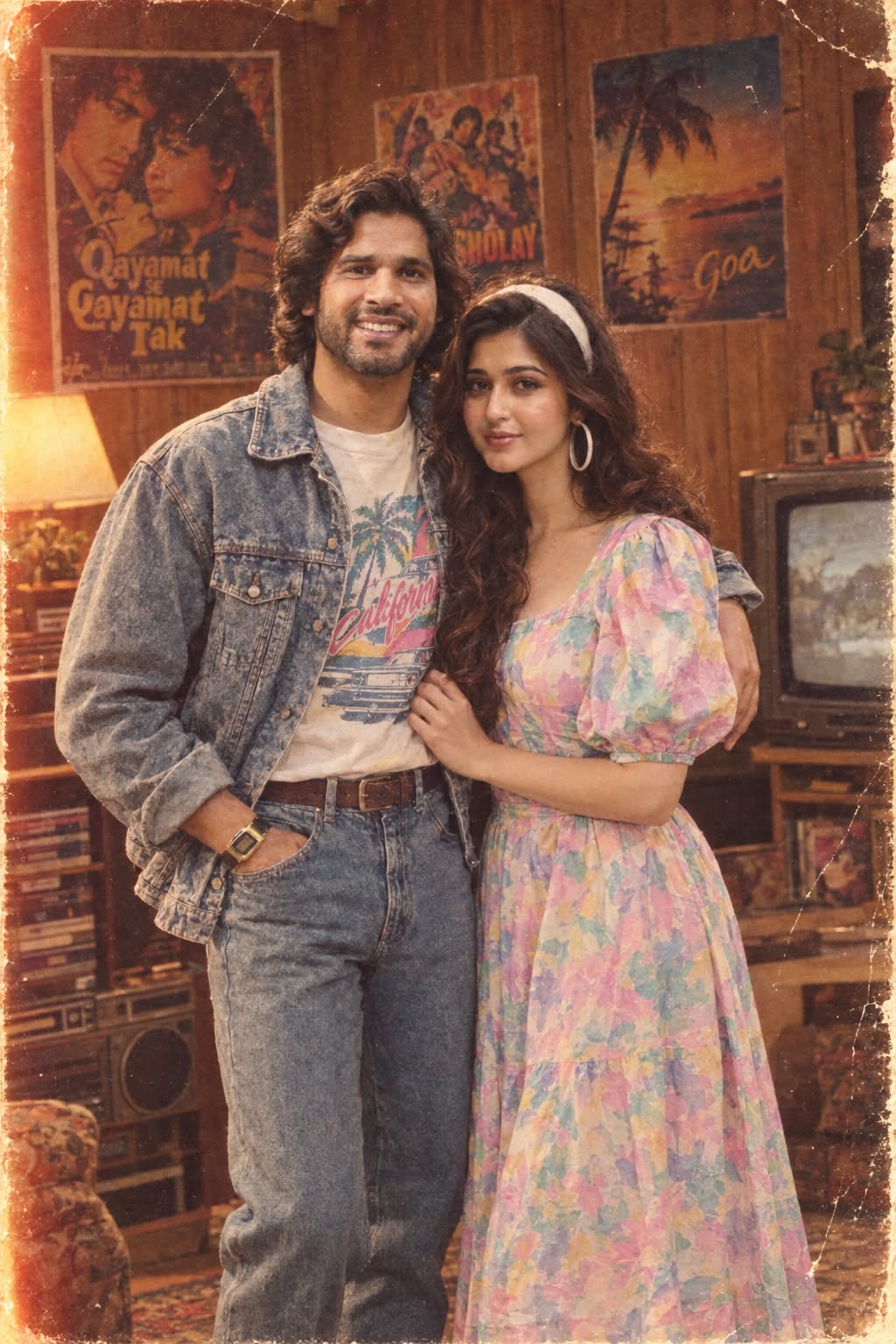 1980s Retro Couple Portrait in Vintage Home | AI Image Prompt