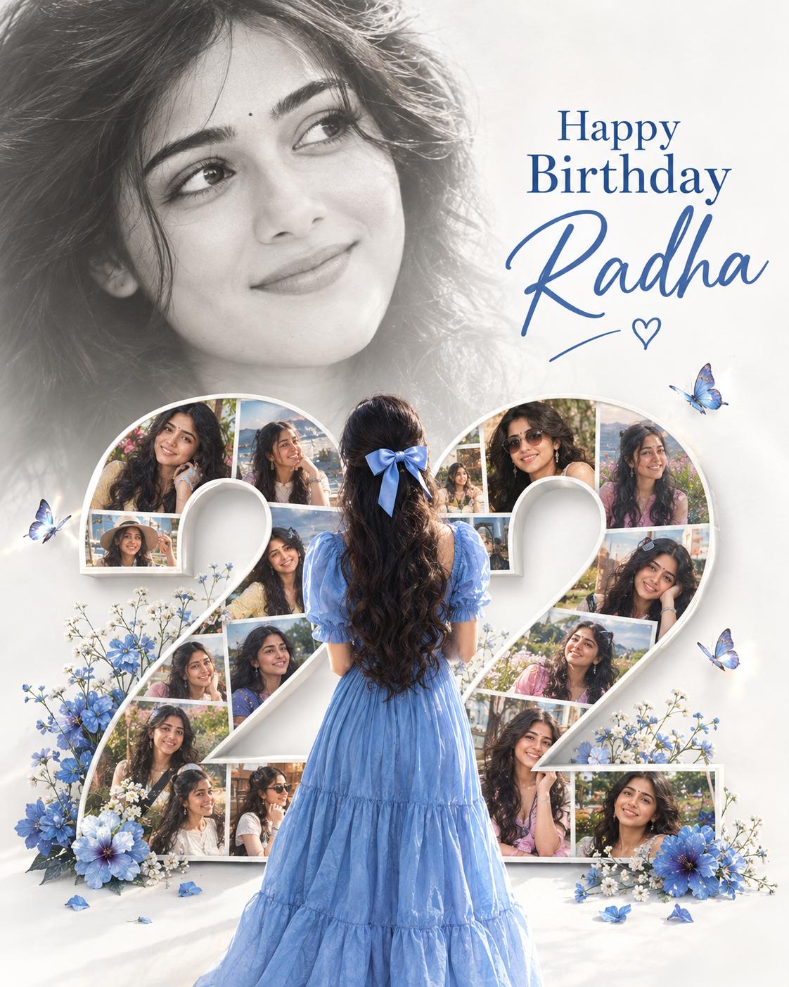 Birthday Number Collage AI Prompt | Dreamy Blue Dress & Personalized Birthday Poster