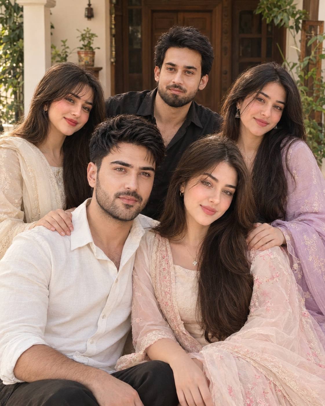 Indian family of five AI prompt | Traditional outfits & warm courtyard light