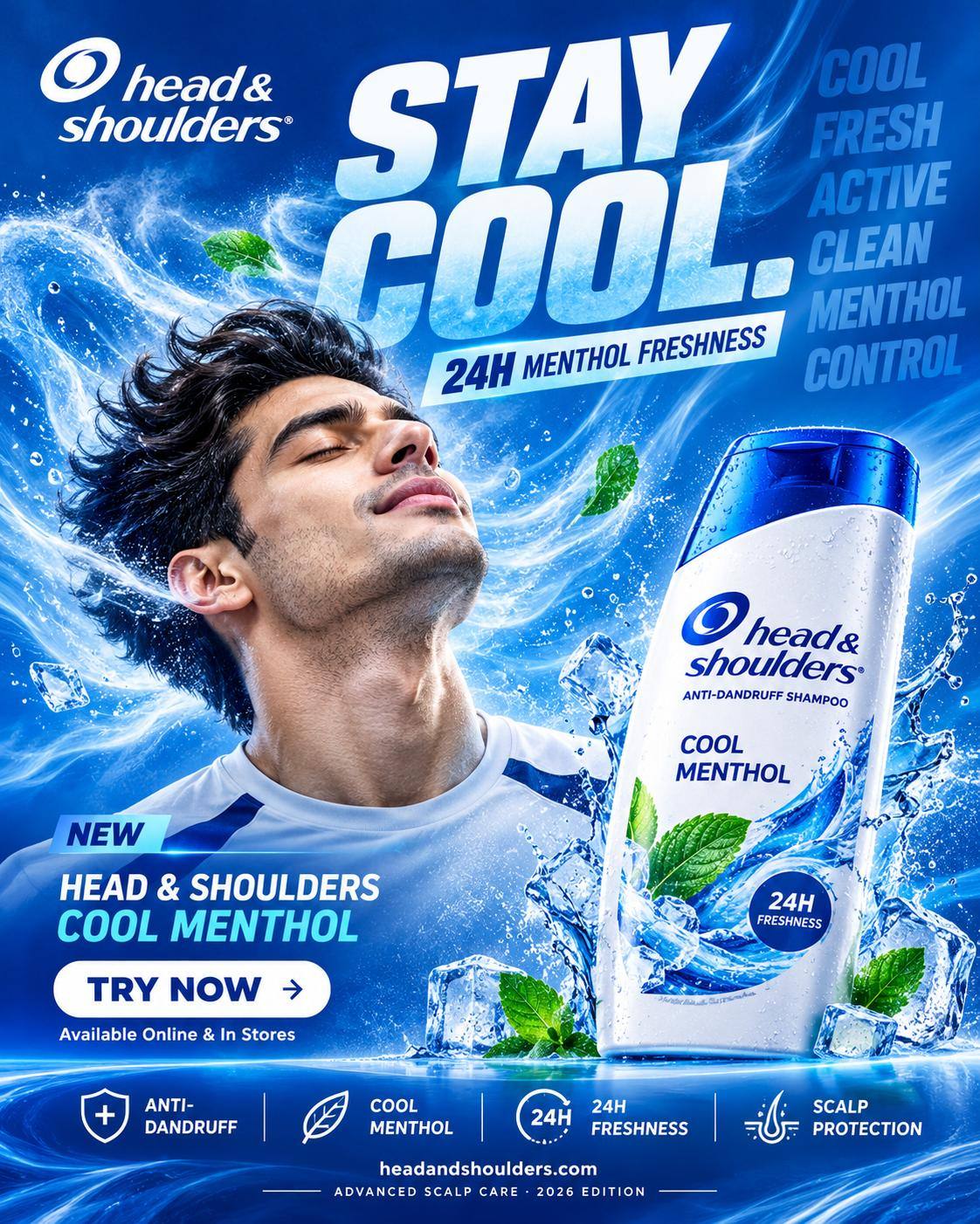 Shampoo Advertisement Poster AI Image Prompt ChatGPT | Editorial Cooling Shampoo Social Media Campaign