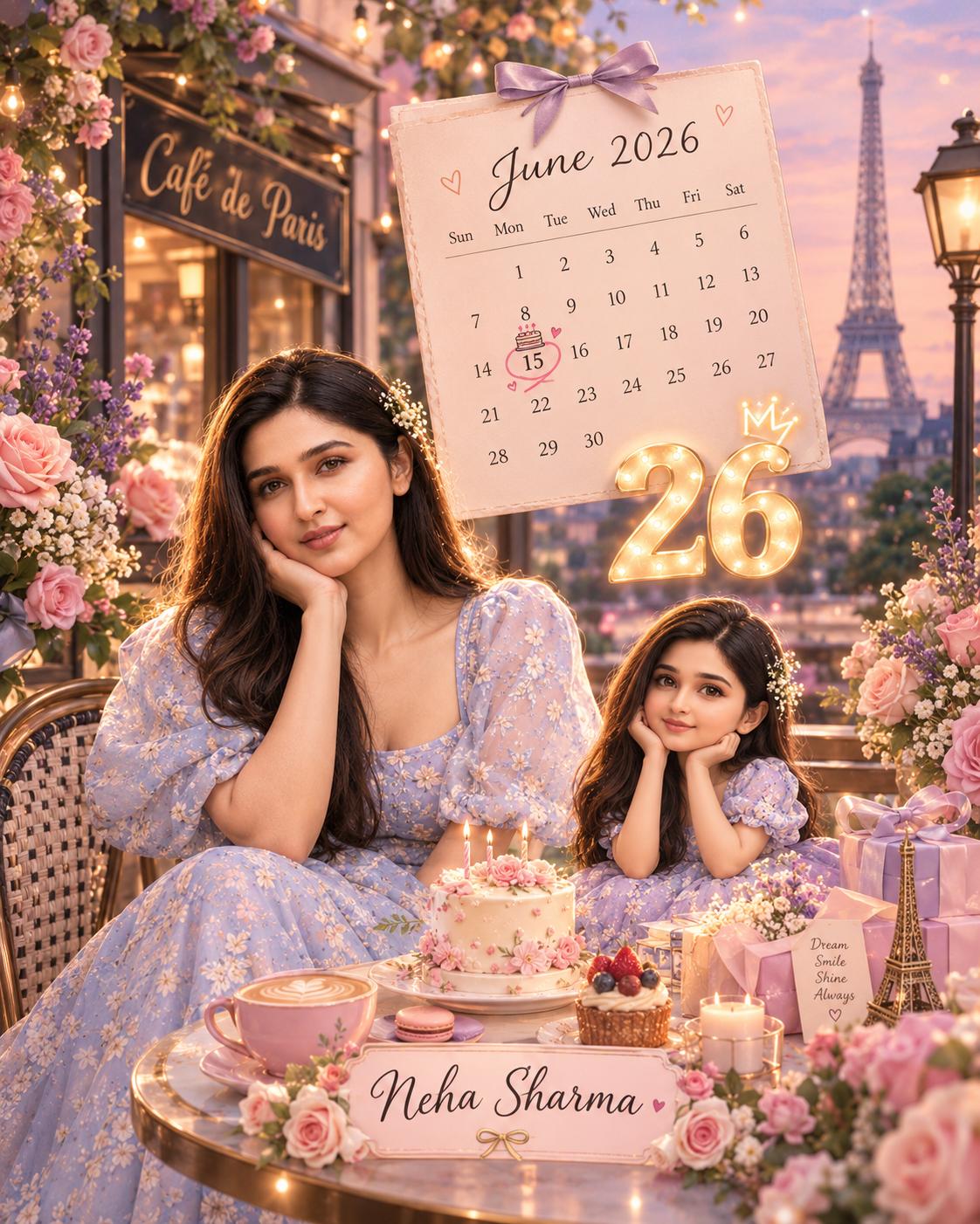June 2026 Birthday Calendar AI Prompt | Pastel Paris Café 3D Chibi Style