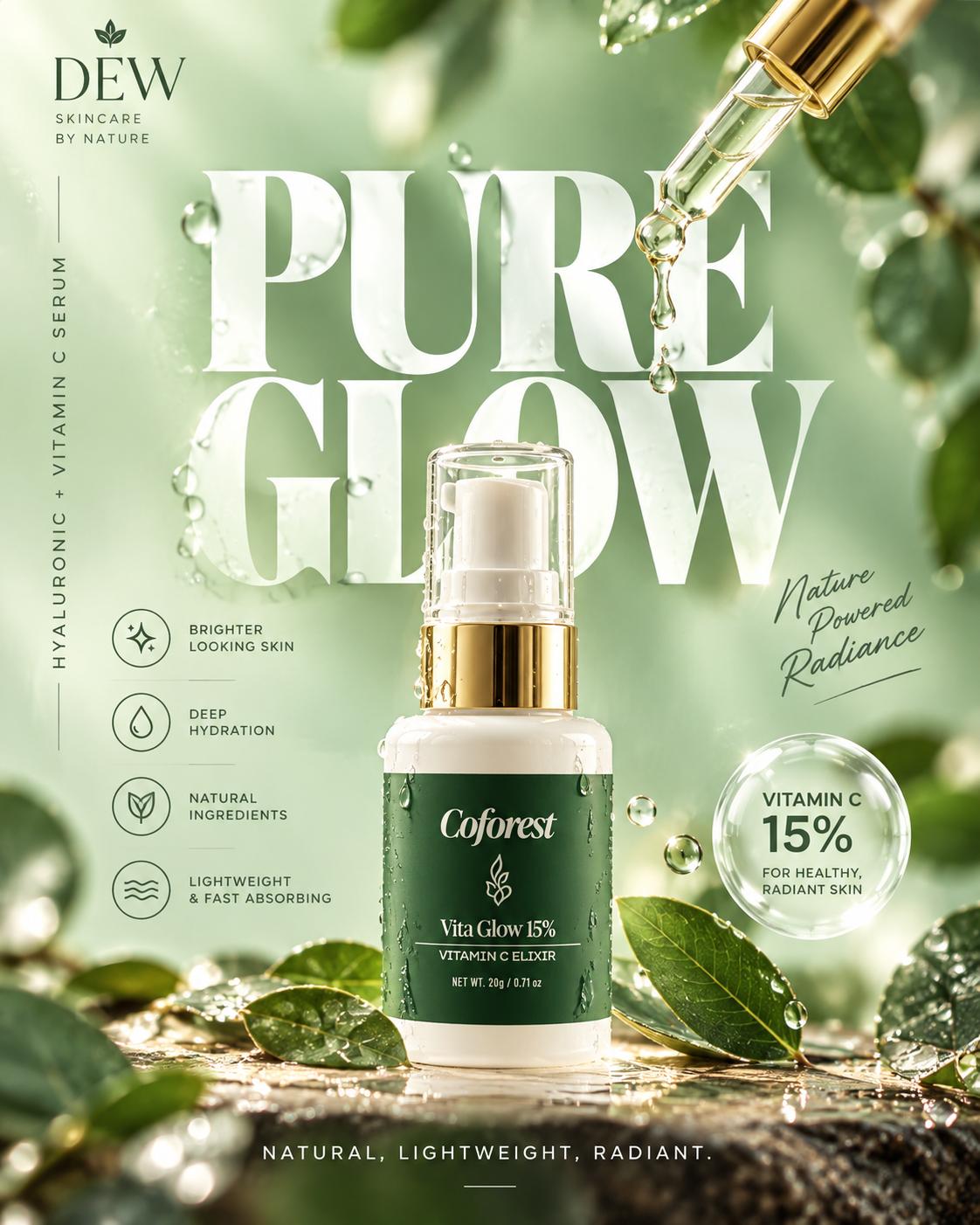 Vitamin C serum advertising AI prompt | Luxury skincare, glowing skin & premium product poster