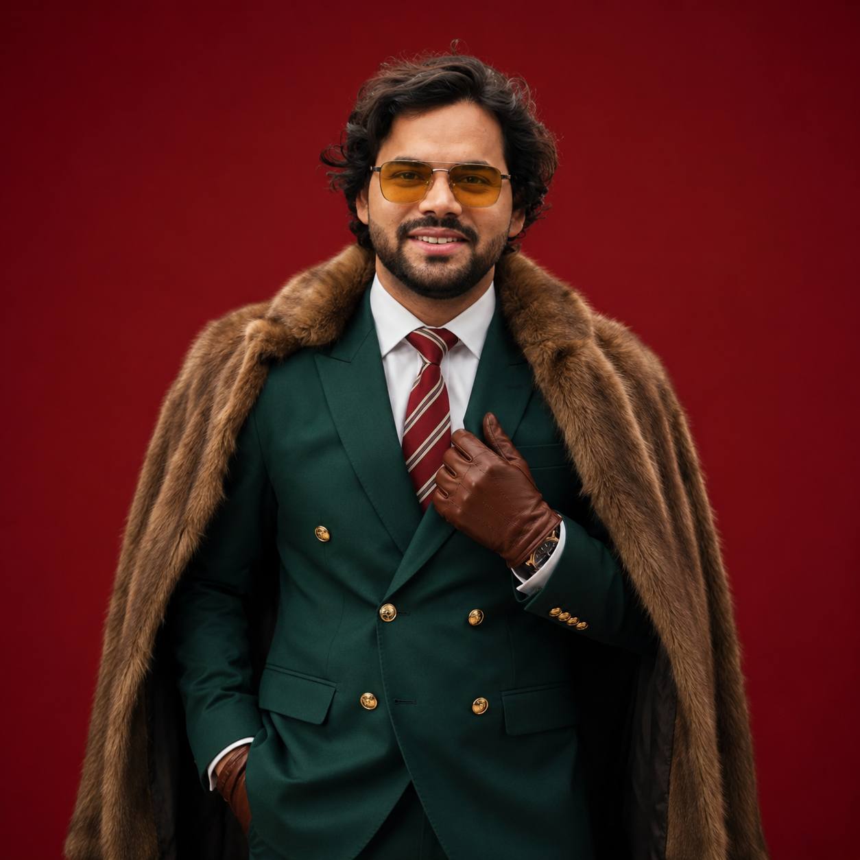 Emerald Green Suit & Fur Coat AI Portrait Prompt for Men and Women