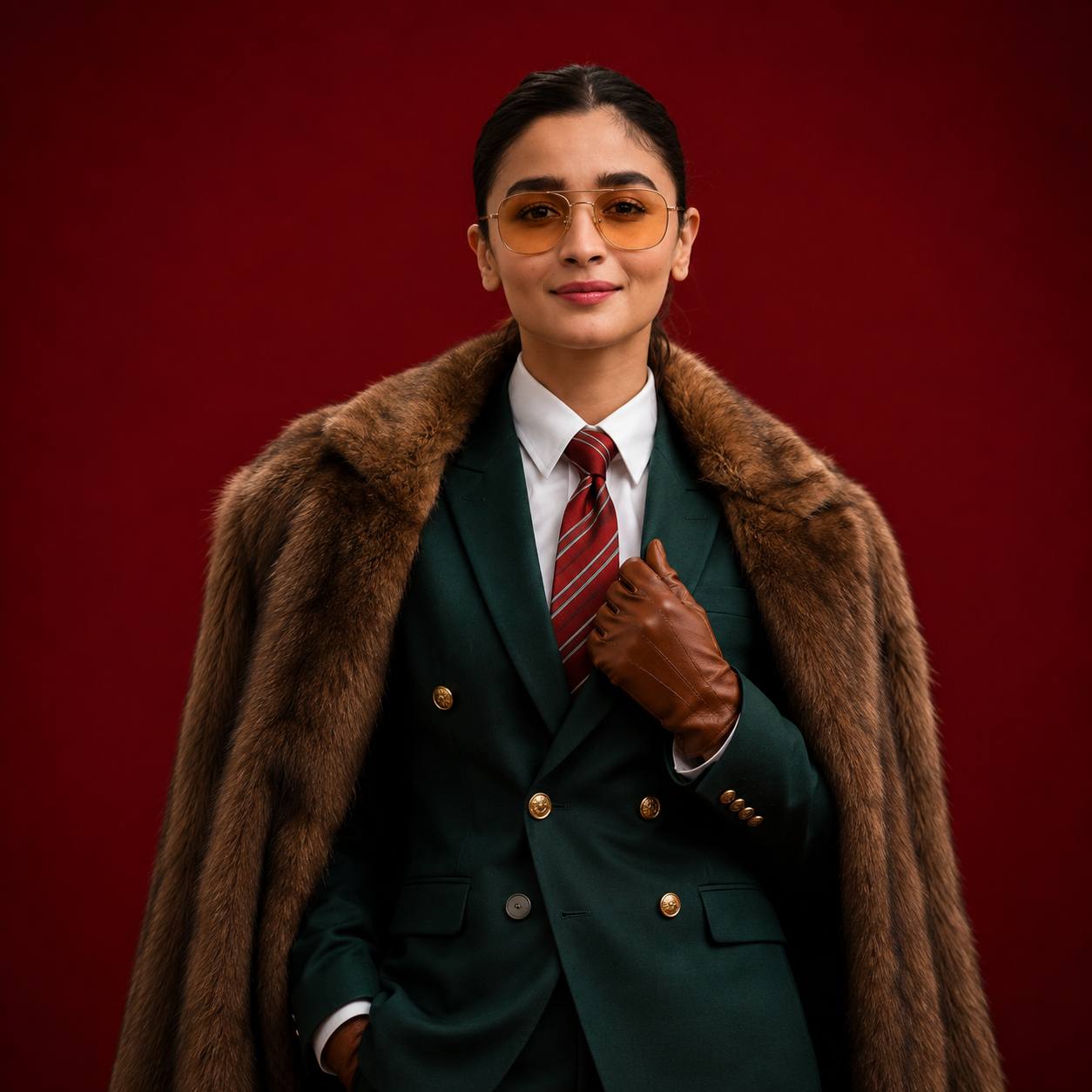 Emerald Green Suit & Fur Coat AI Portrait Prompt for Men and Women