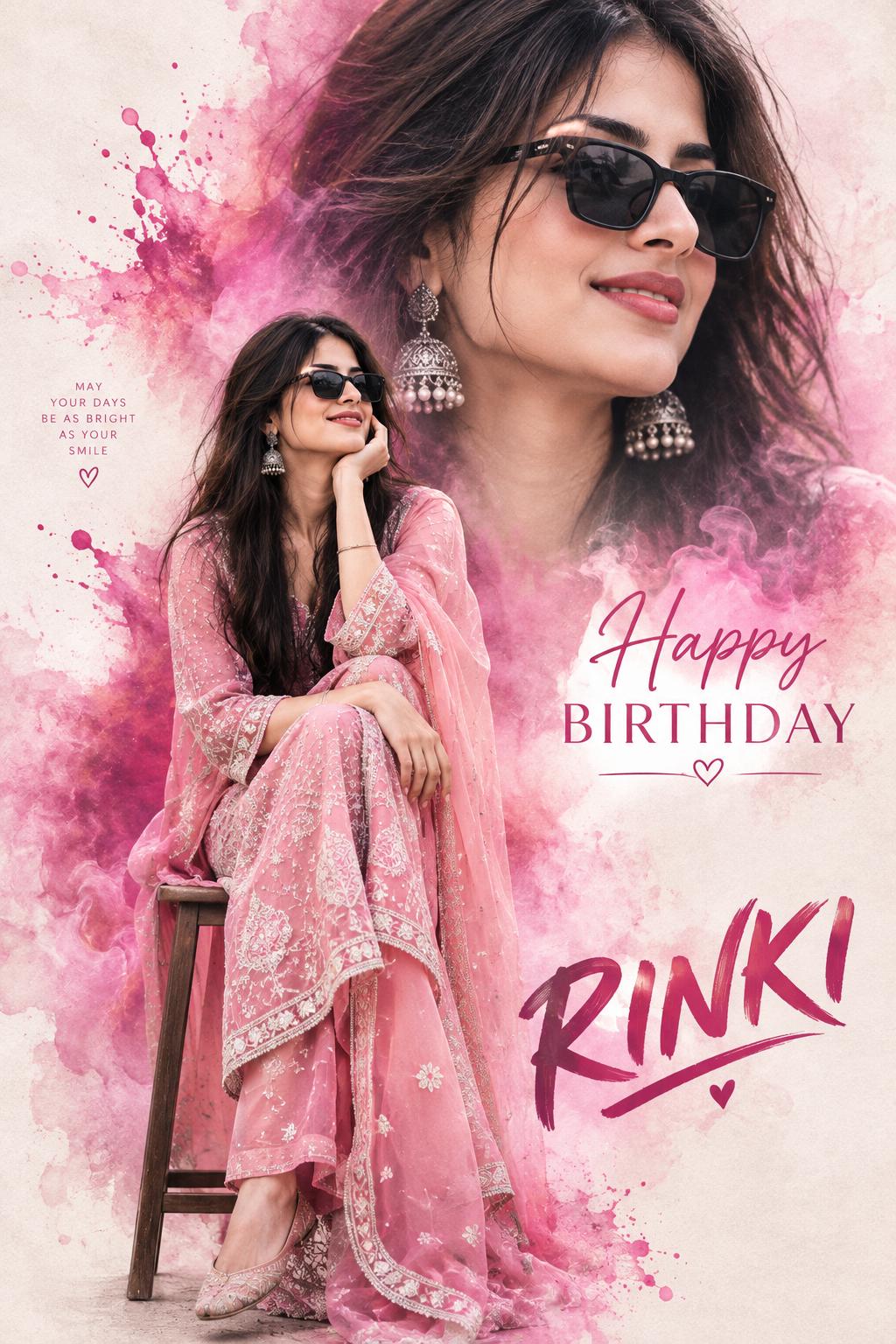 Woman Pink Ethnic Birthday Poster AI Image Prompt | Double Exposure Portrait