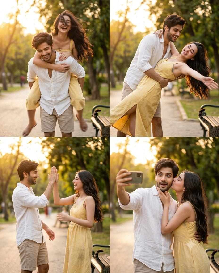 Couple 2005 Digicam Collage AI Image Prompt | Golden-Hour Urban Park Memories