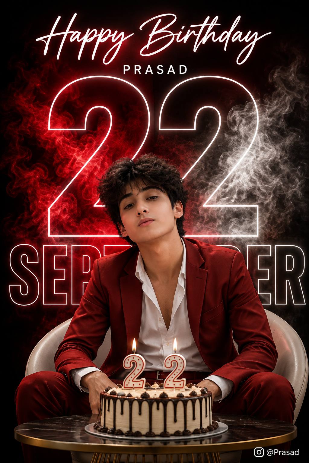8K Birthday Poster AI Prompt: Studio Portrait with Cake, Smoke Effects & Custom Typography
