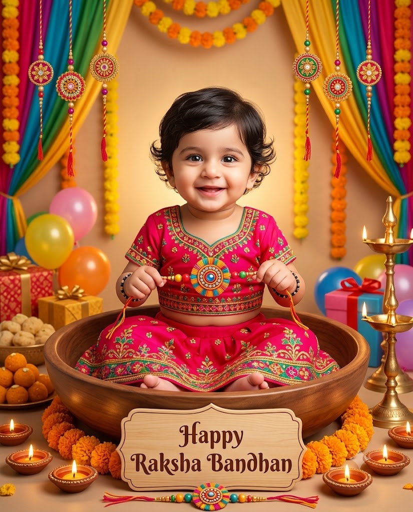 Adorable Indian Baby Girl Raksha Bandhan Portrait | Traditional Lehenga Festive Photography
