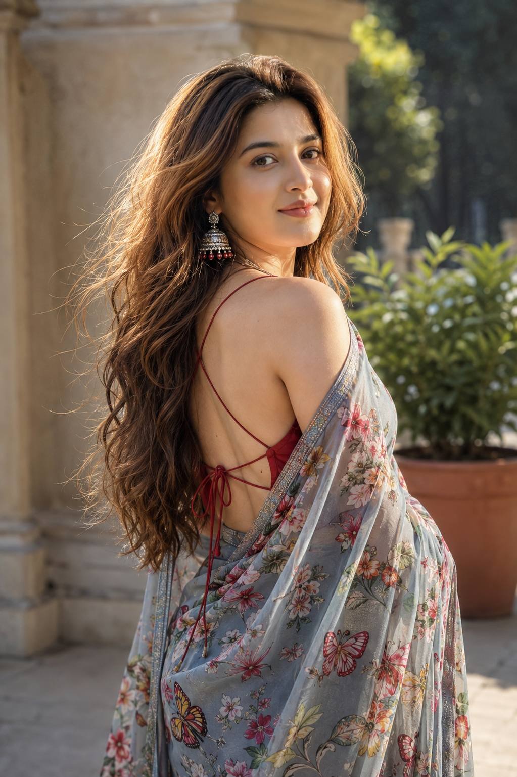 Beautiful Indian Woman in Floral Saree | Elegant Traditional Fashion Portrait Prompt