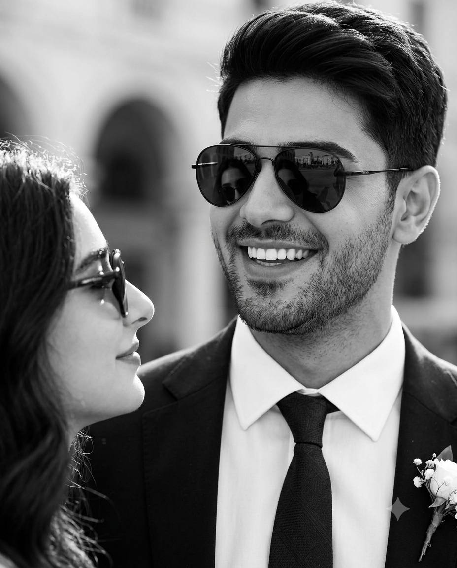Black and white couple AI prompt | Formal outfits & romantic portrait