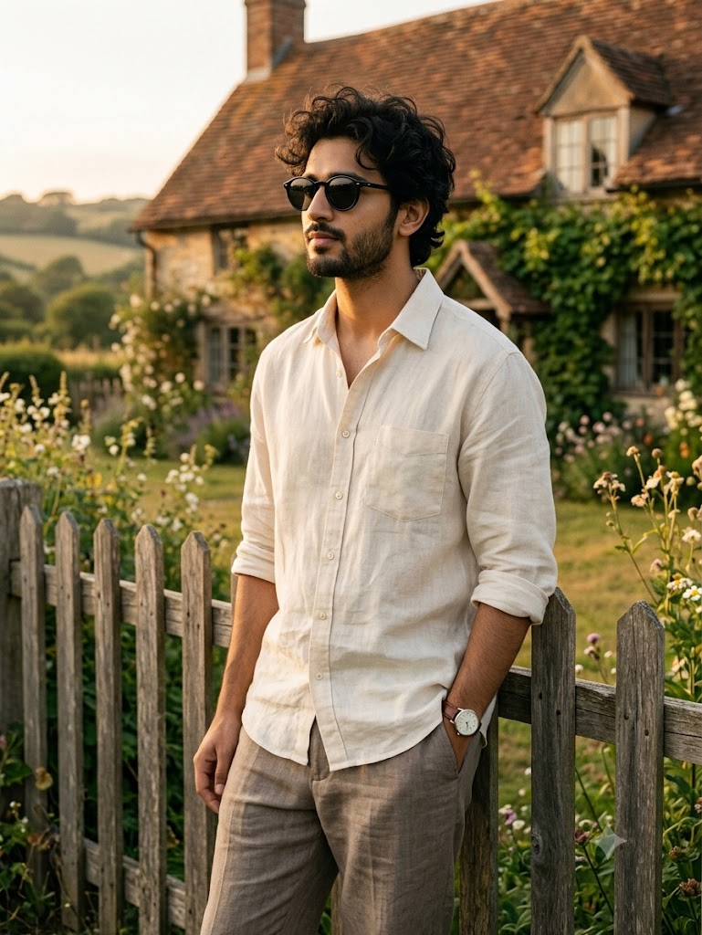 Cinematic Cottagecore Countryside Portrait of a Stylish Young Man AI Image Prompt
