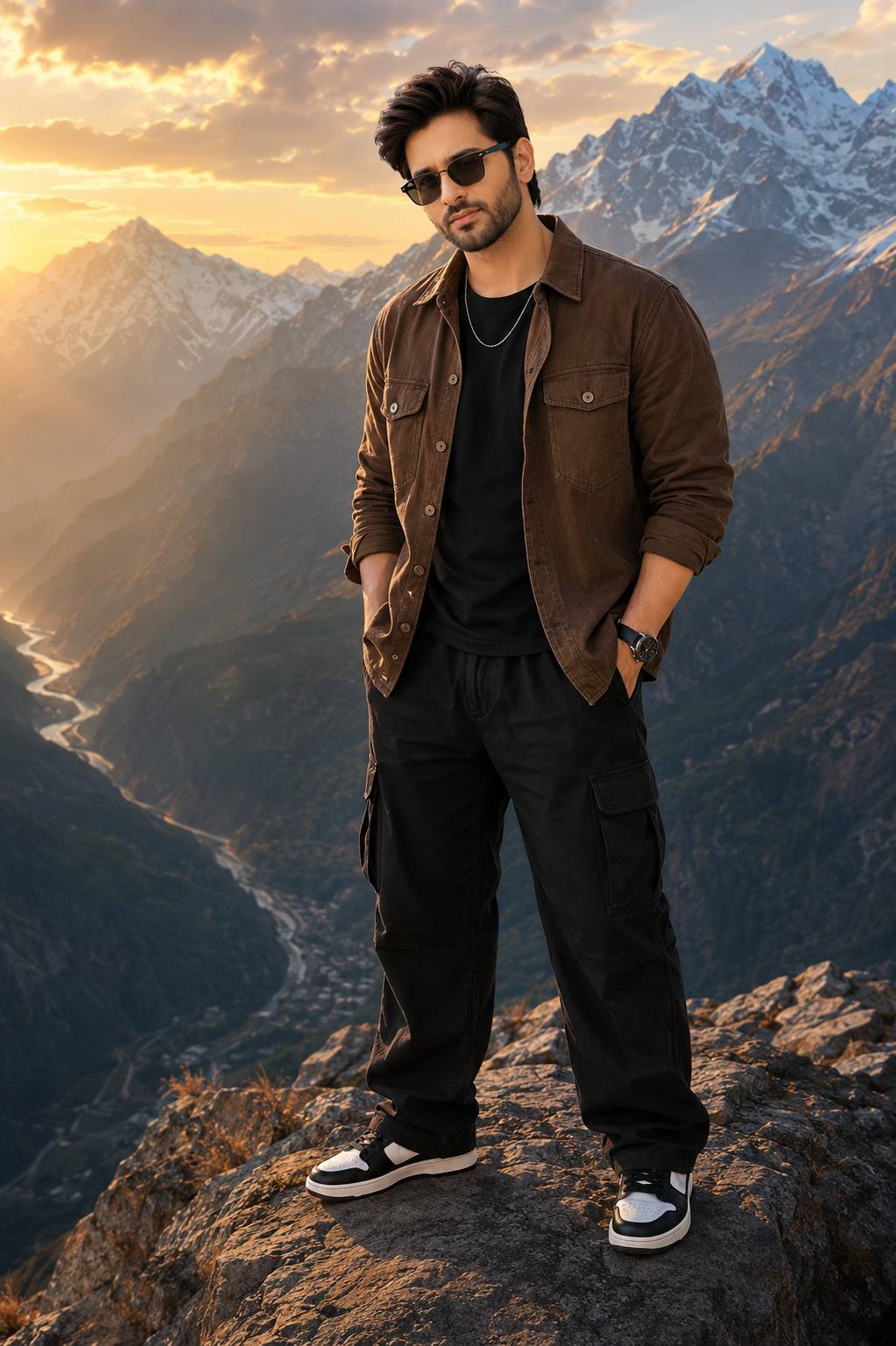 Cinematic Himalayan Mountain Travel Portrait AI Image Prompt for Men