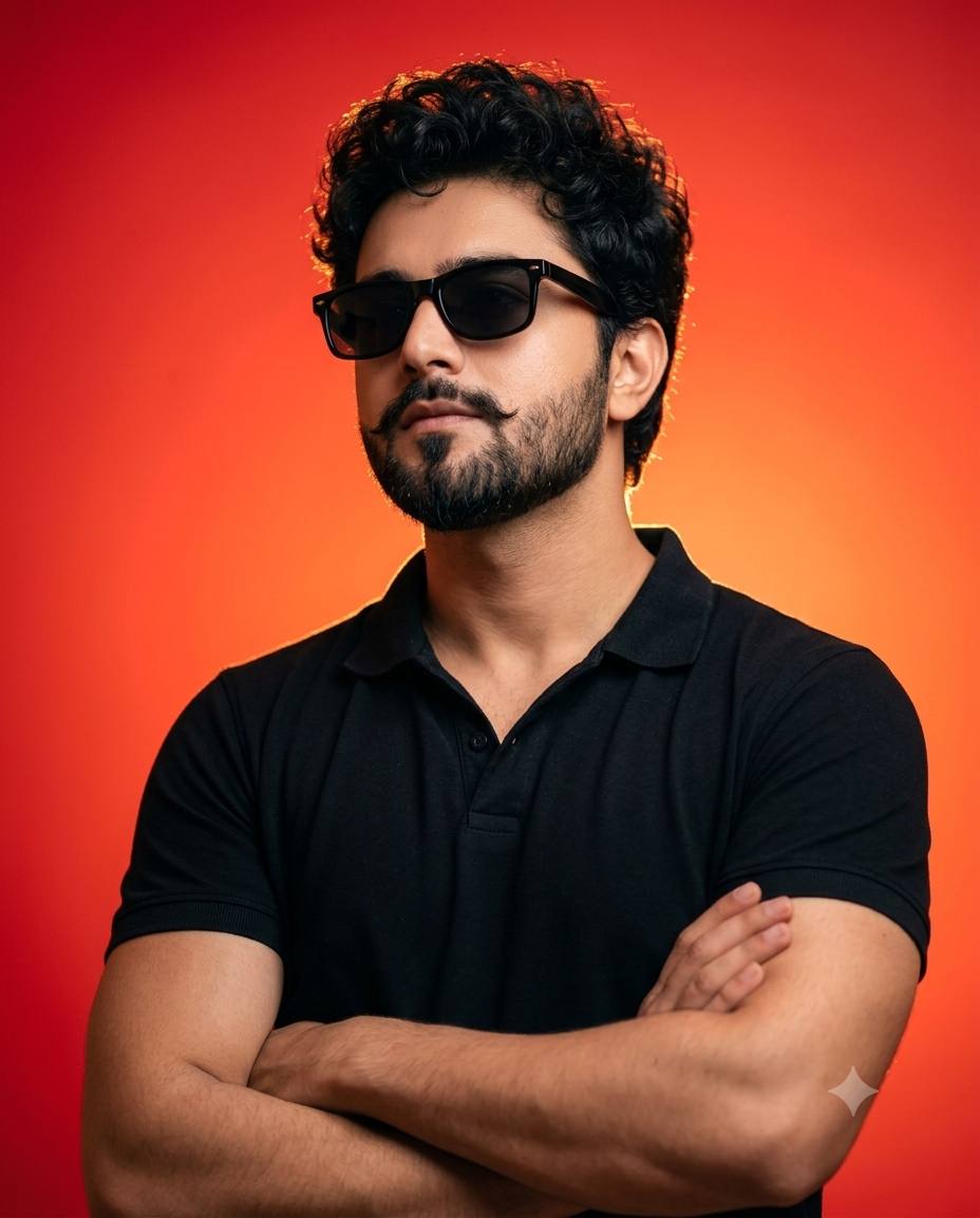 Cinematic male portrait AI prompt | Curly hair, sunglasses & rim lighting