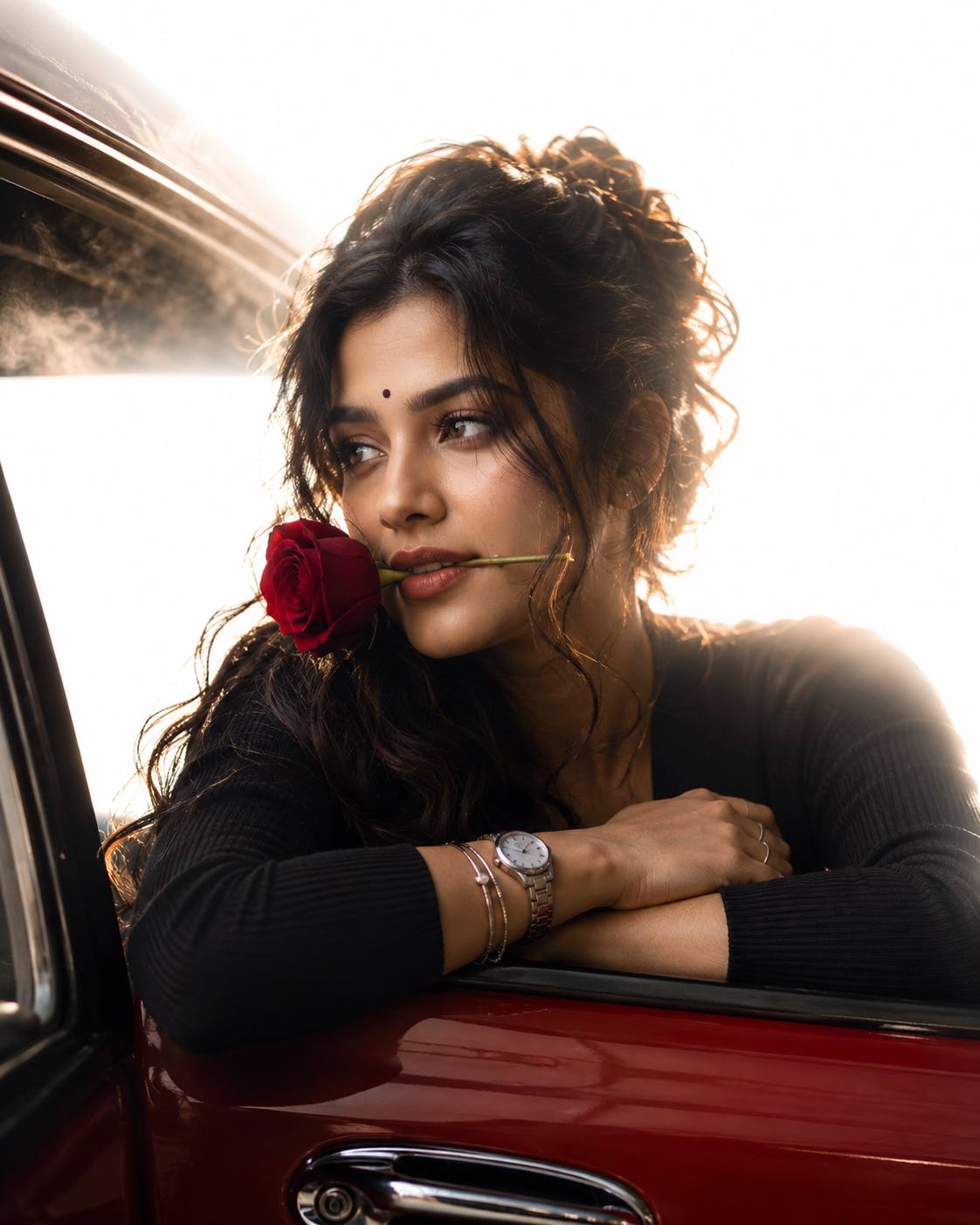 Cinematic Rose Portrait AI Image Prompt | Dramatic Studio Backlight Photography