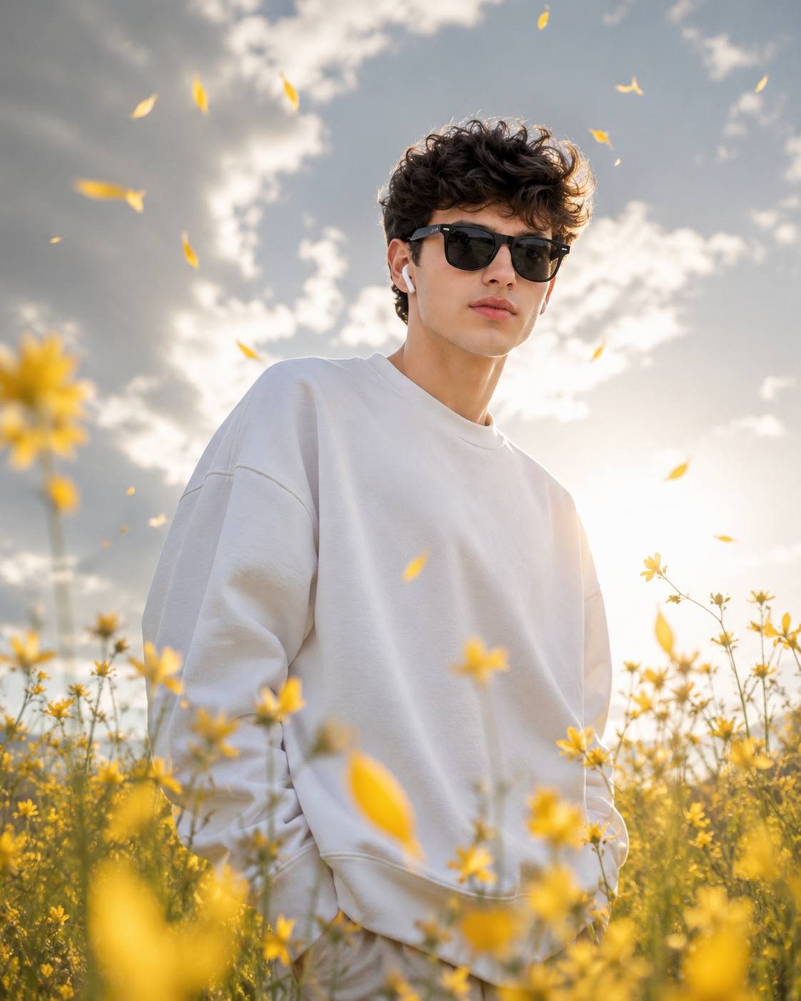 Cinematic Wildflower Field Portrait with Golden Rim Light AI Image Prompt