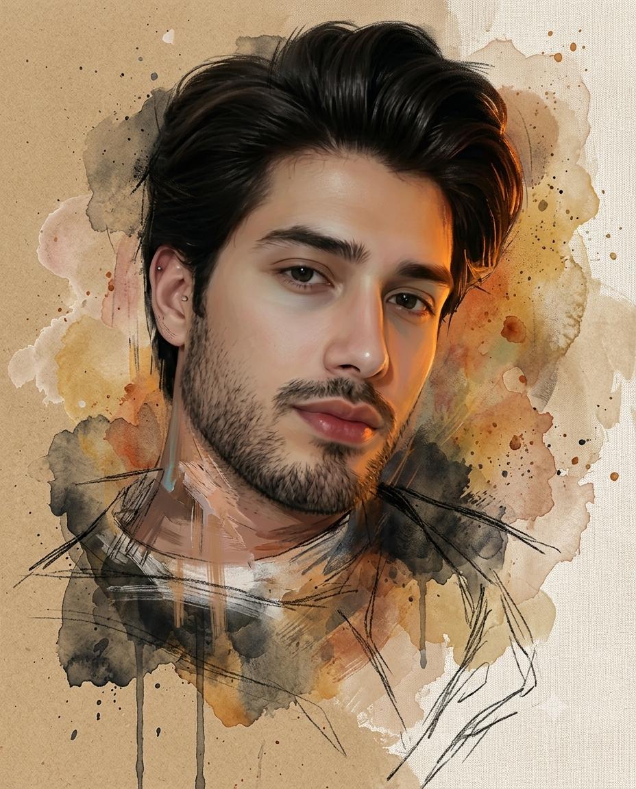 Abstract Watercolor Art Portrait AI Image Prompt Gemini | Painterly Textures, Golden Chiaroscuro