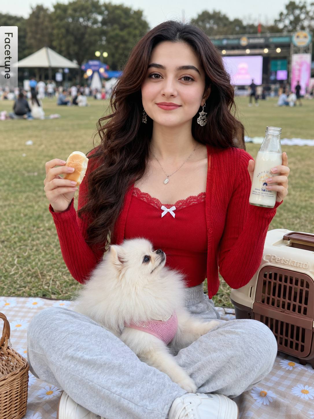 Cute Picnic Girl with Pomeranian Dog – Ultra-Realistic 8K Portrait AI Image Prompt