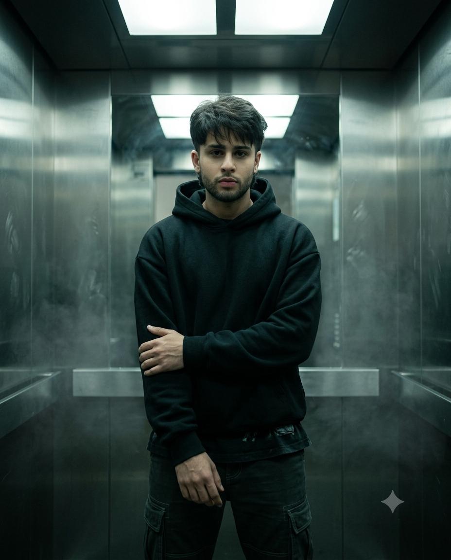 Cinematic Dark male portrait AI image prompt Gemini | Industrial Elevator