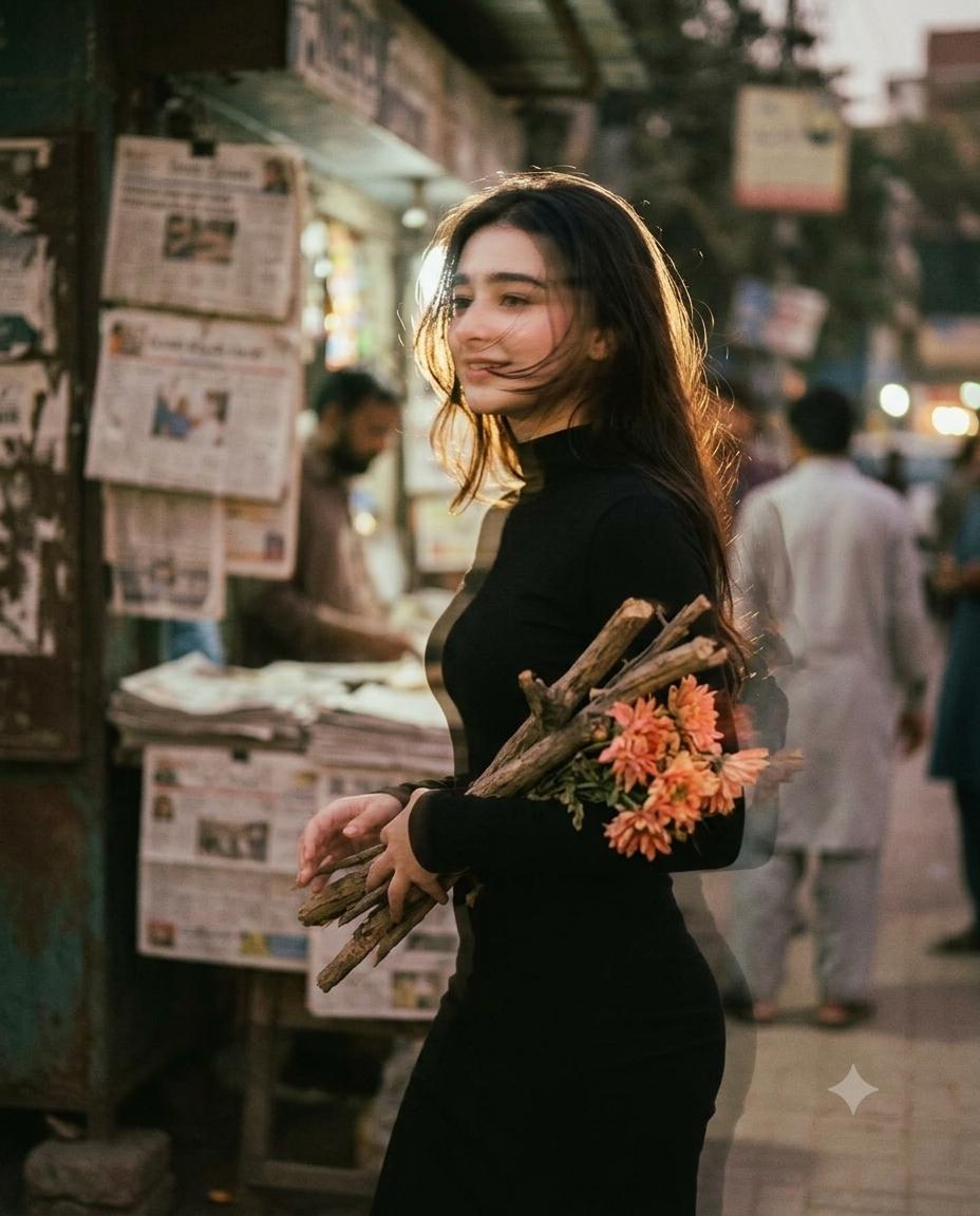 Vintage motion blur portrait AI image prompt | Dreamy flowers cinematic film photography
