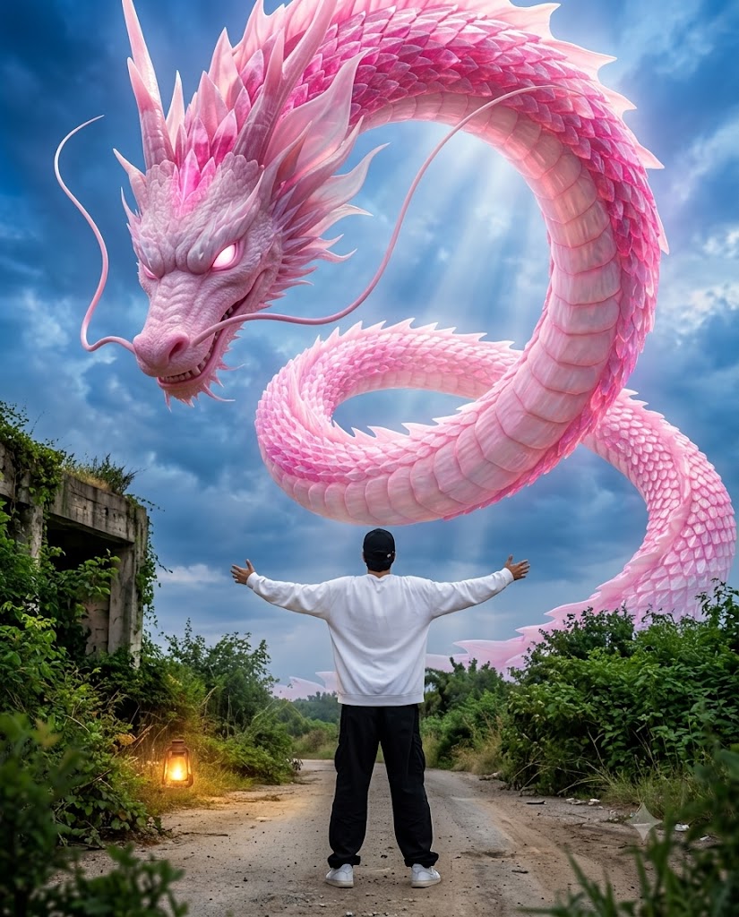 Epic Celestial Pink Dragon Fantasy Sky Portrait AI Image Prompt