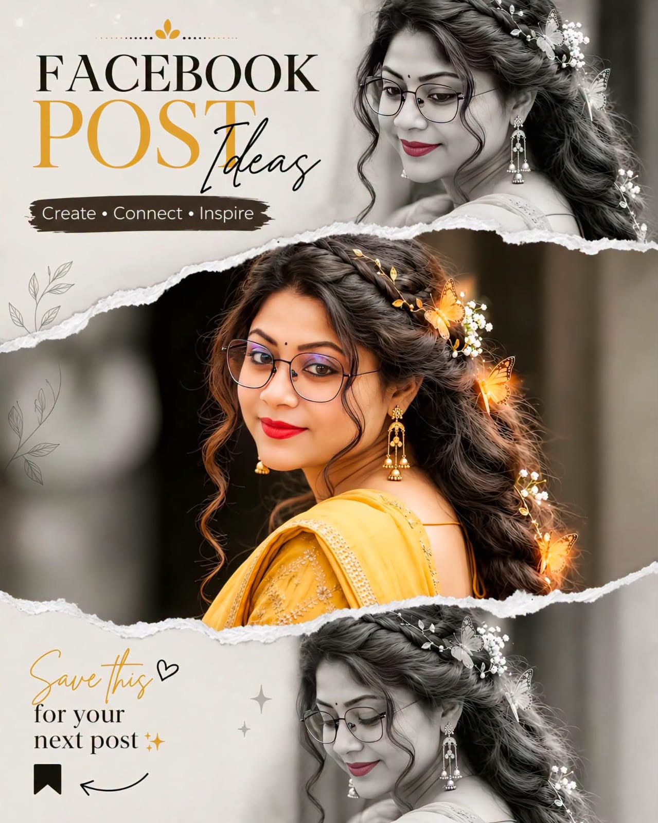 Facebook Post Ideas Girl Portrait Editorial AI Prompt Color Pop 4:5