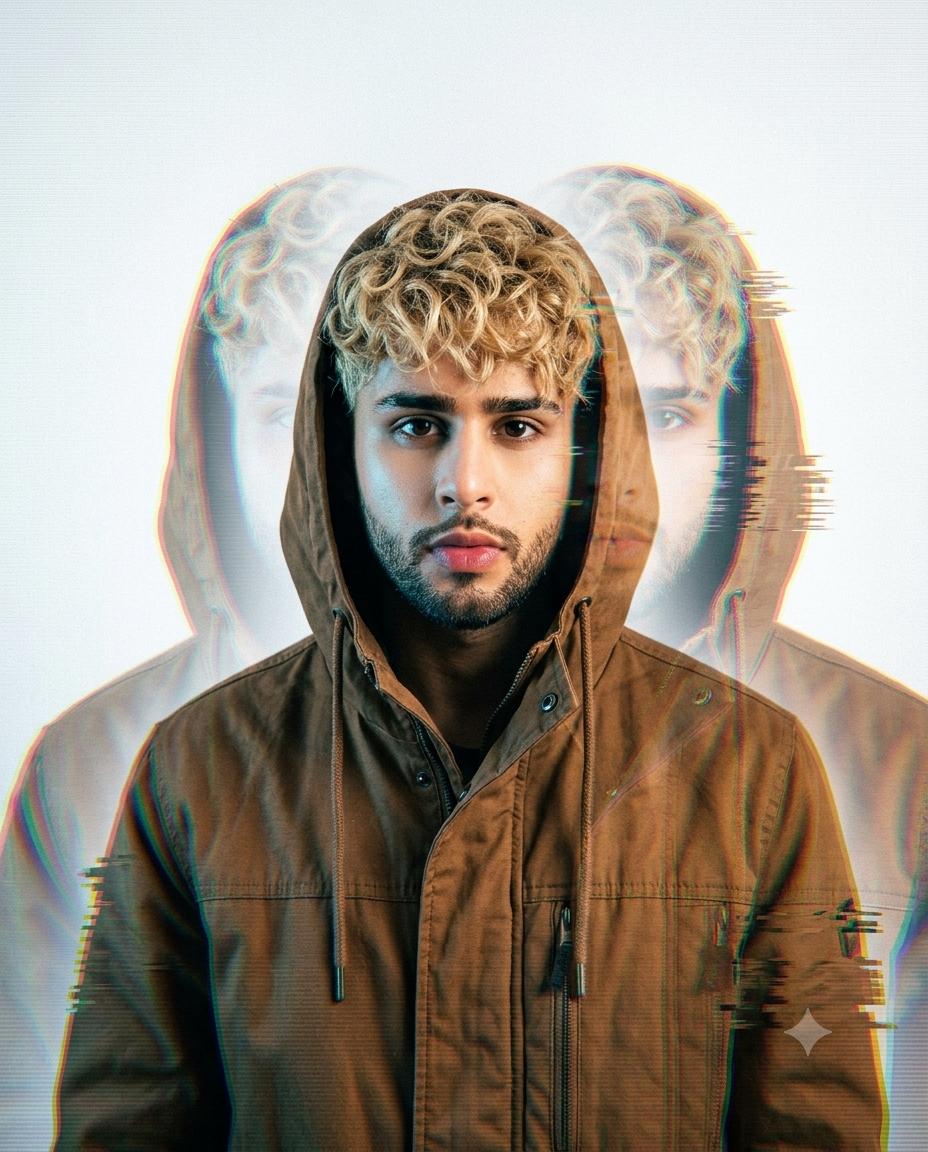 Glitch Art Male Portrait AI Image Prompt Gemini | Double Exposure, Curly Blonde Hair & Chromatic Aberration