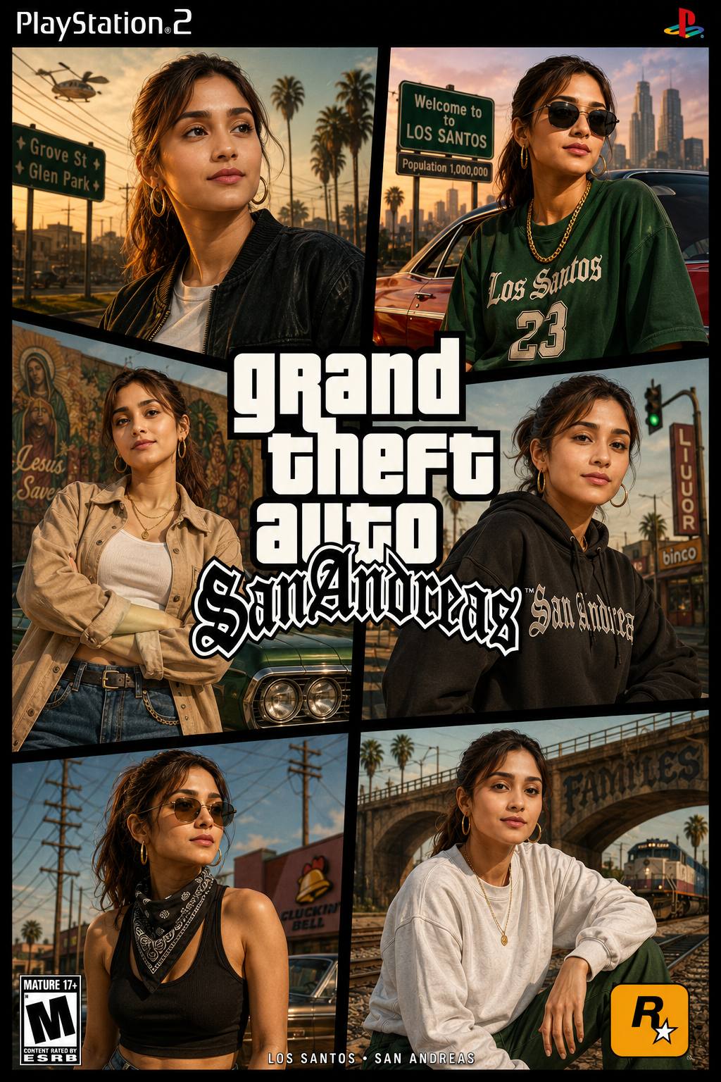 GTA-Inspired 6-Panel Streetwear Game Cover AI Image Prompt