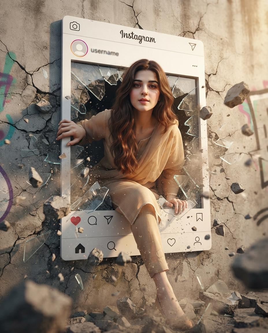 Instagram 3D portrait AI prompt | Concrete wall, golden-hour light & cinematic effect
