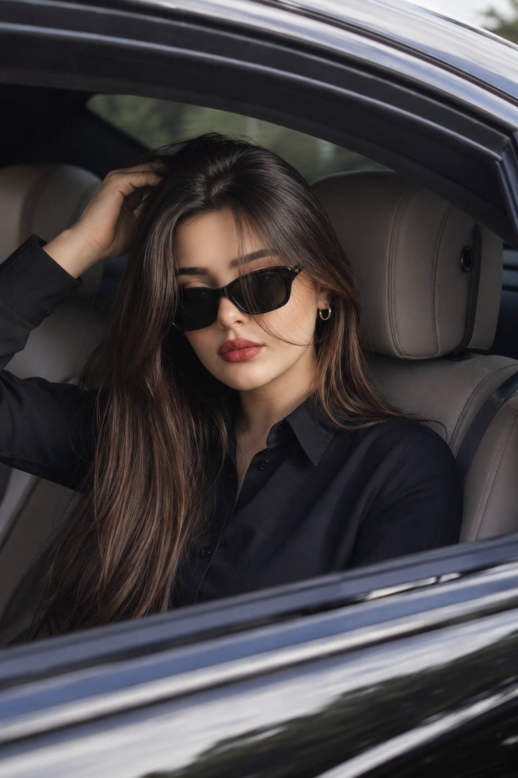 Luxury Car Fashion Editorial Portrait Prompt | Elegant Woman in Black Outfit