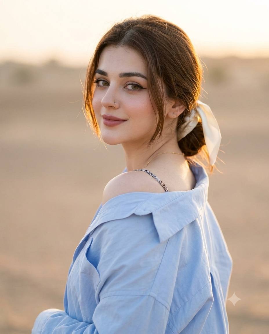 Mediterranean selfie portrait AI prompt | Mustard corset and silk headscarf