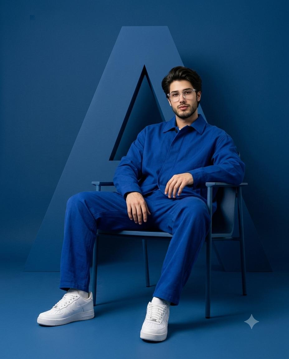 Cobalt blue fashion AI image prompt Gemini | Minimalist studio, bold outfits and luxury editorial campaign