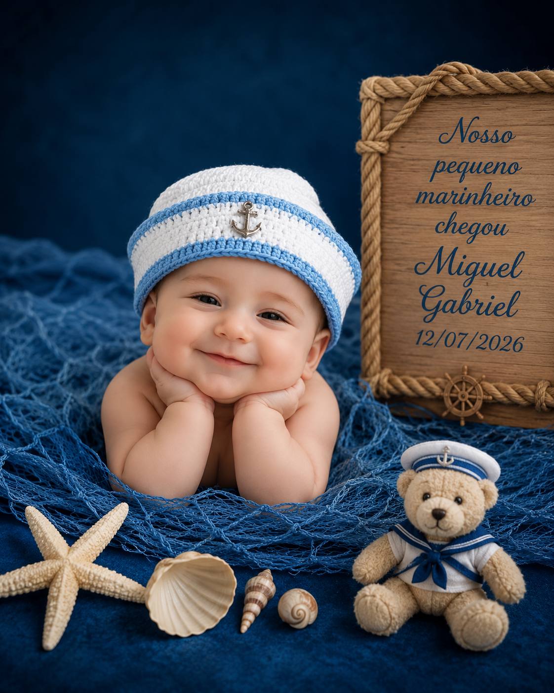 Newborn Baby Boy Sailor Theme Photoshoot Prompt | Blue Nautical Baby Photography