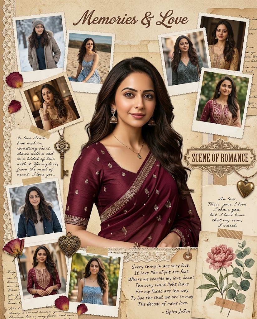 Ultra-realistic premium romantic scrapbook-style photo collage Ai Prompt
