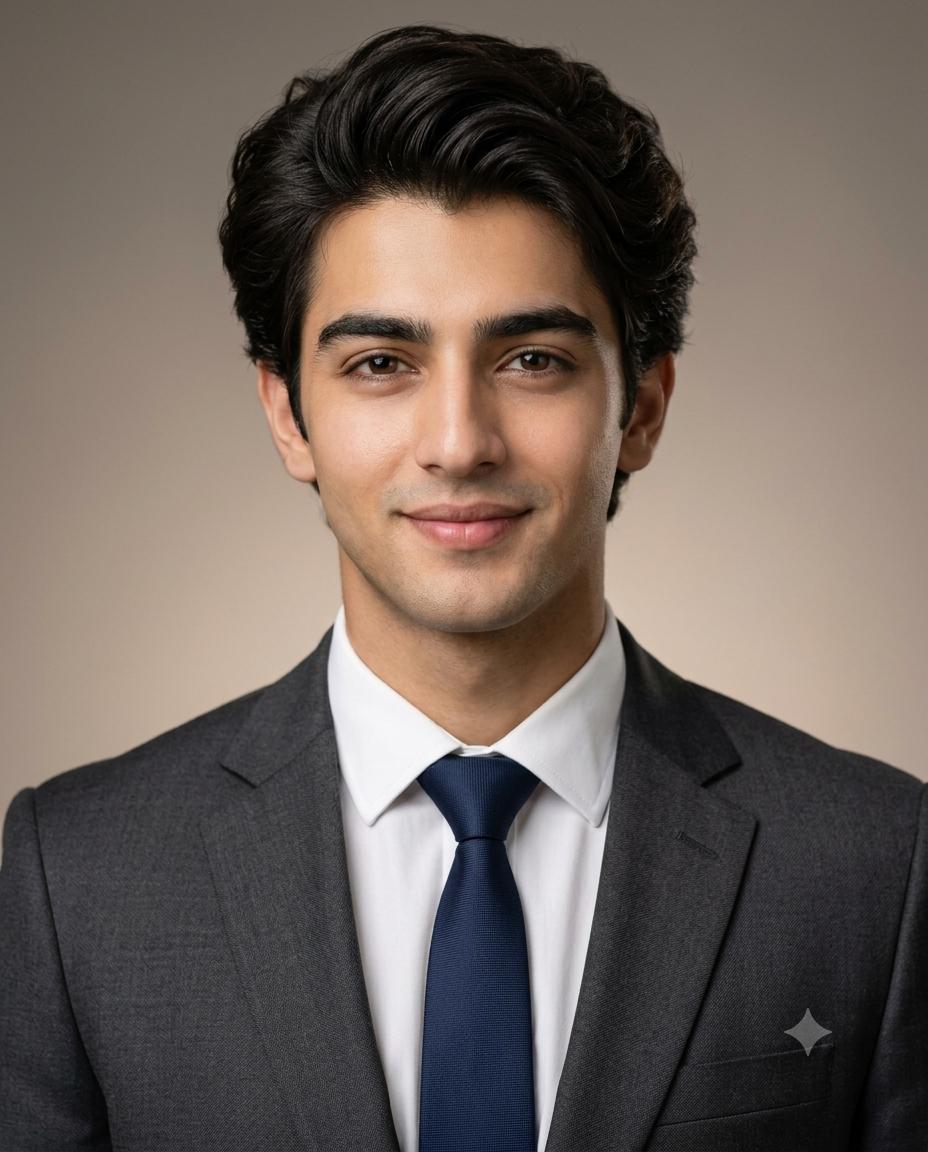 Man Corporate Headshot AI Image Prompt | Dark Gray Suit & Photorealistic 85mm Business Style
