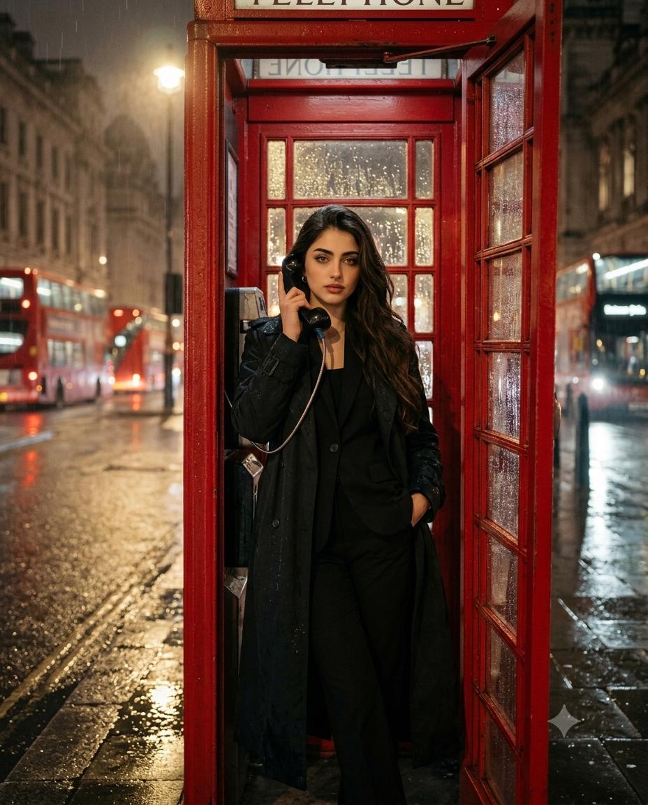 London Red Telephone Booth Rainy AI Image Prompt for Gemini