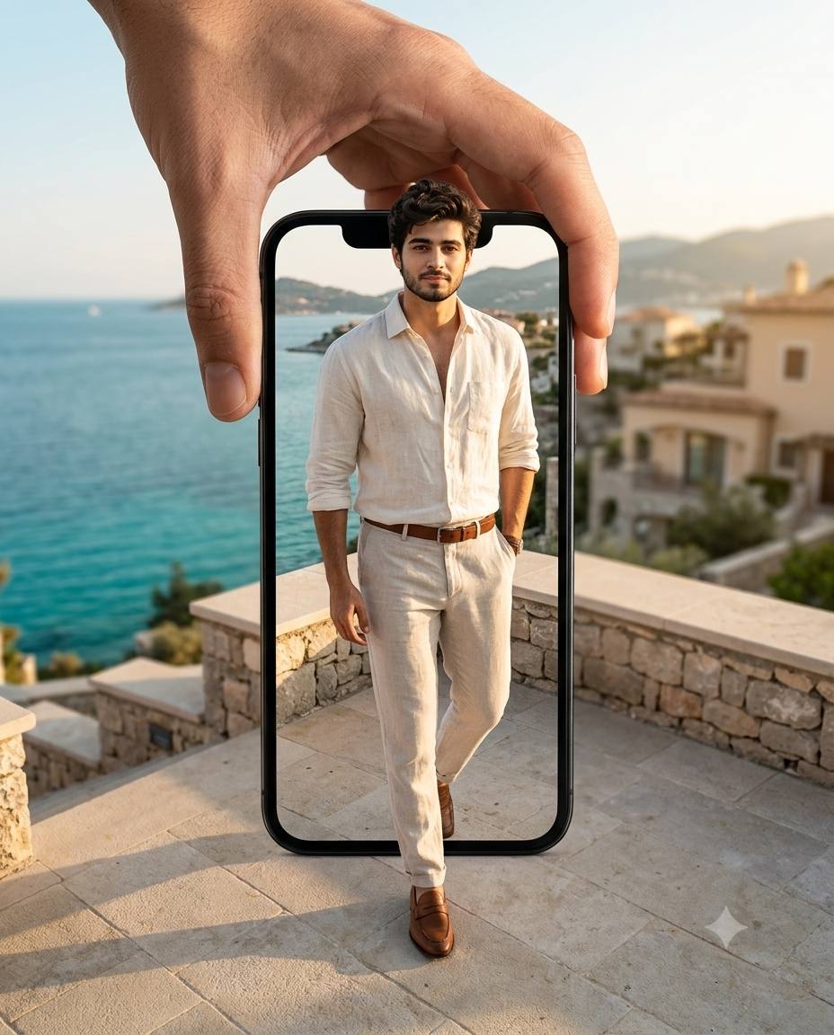 Mediterranean Riviera fashion AI prompt | Stepping out of smartphone illusion