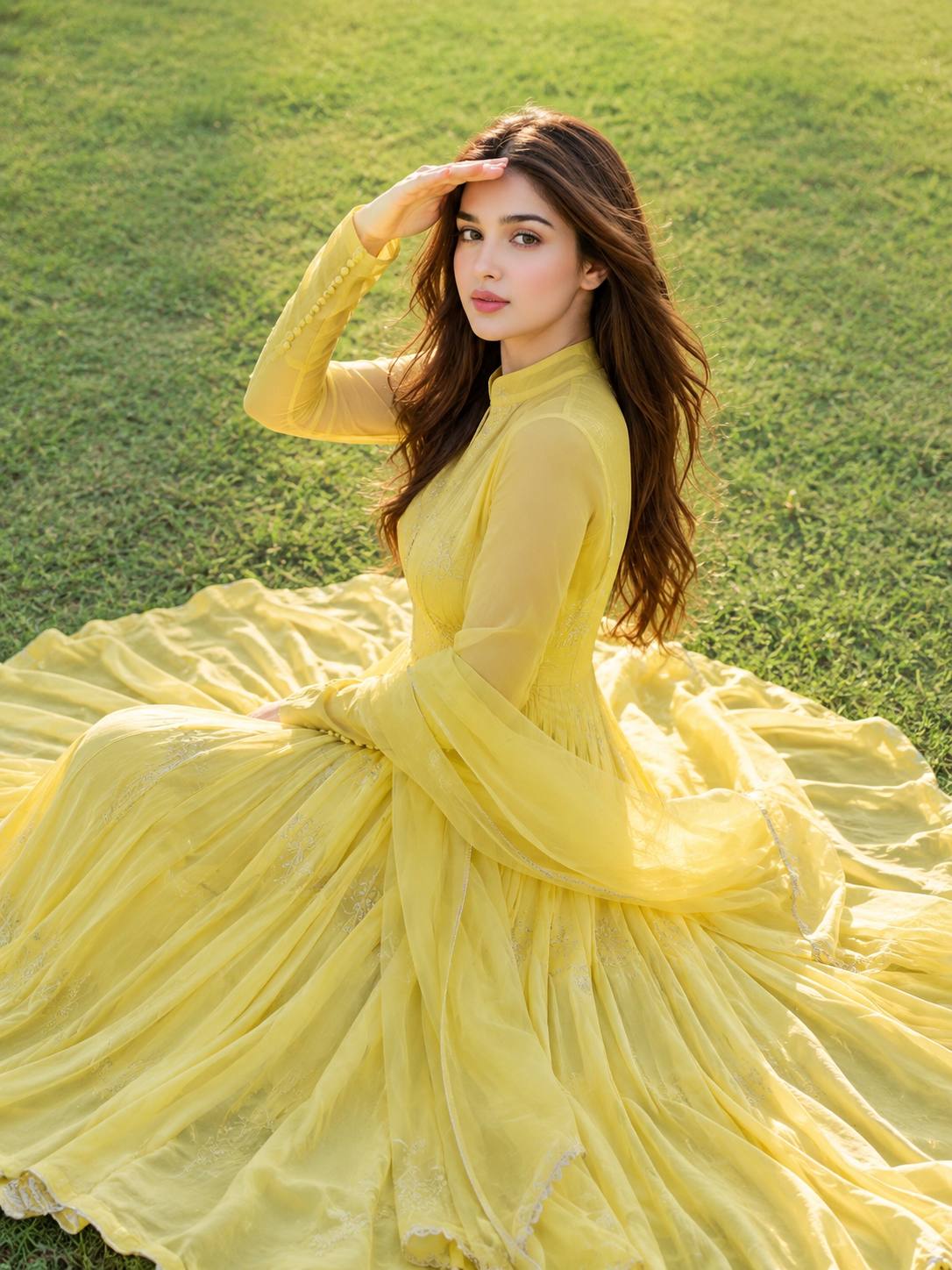 Ultra-Realistic South Asian Woman in Yellow Anarkali AI Portrait Prompt