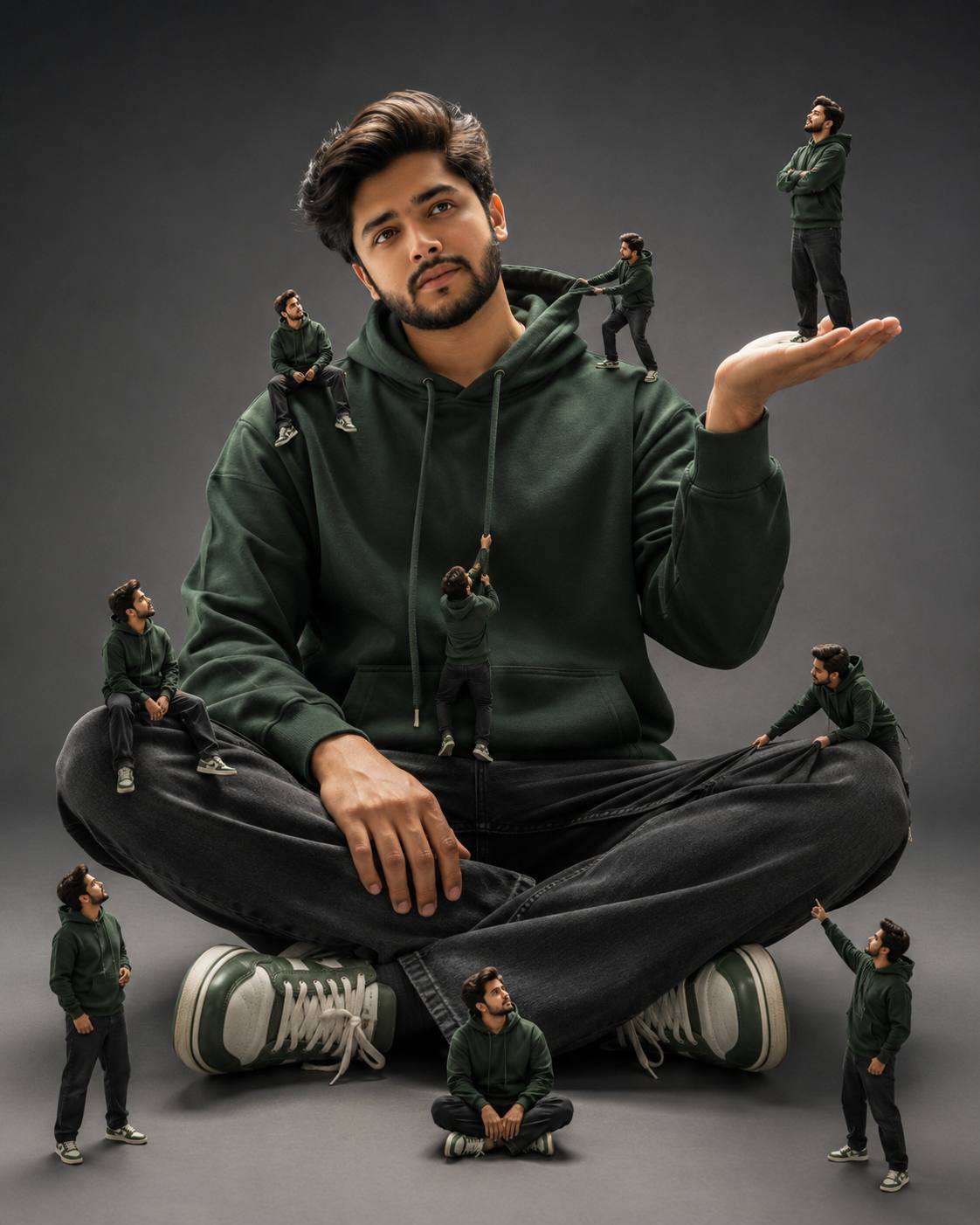 Surreal Giant Me AI Portrait | Ultra-Realistic Miniature Clone Fashion Photography