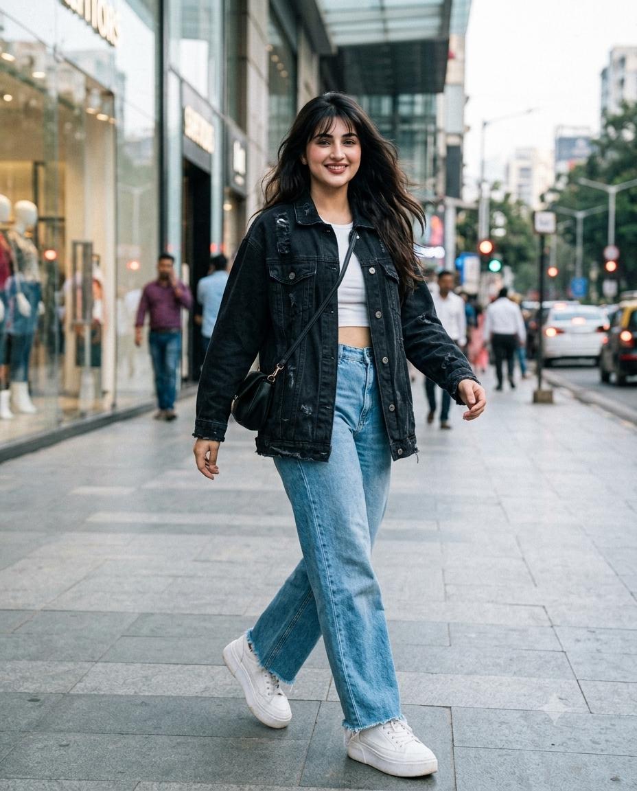 Girl Street Style Portrait AI Image Prompt | Ultra-Realistic Urban Streetwear & Walking Pose