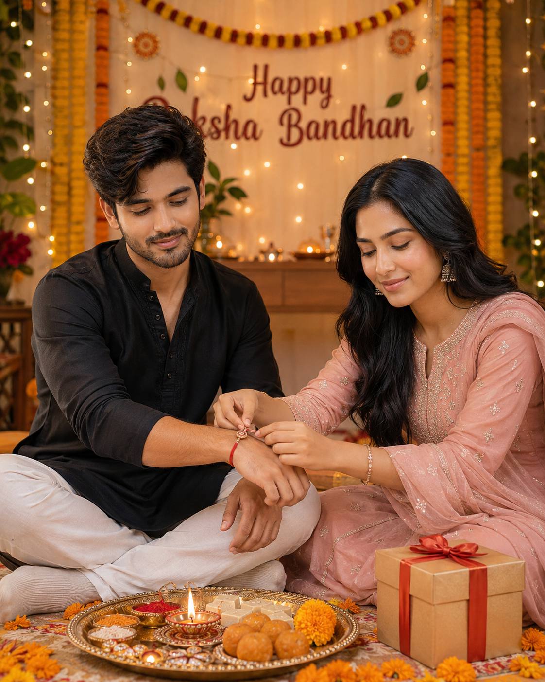 Ultra-Realistic Raksha Bandhan Celebration with Brother and Sister AI Image Prompt