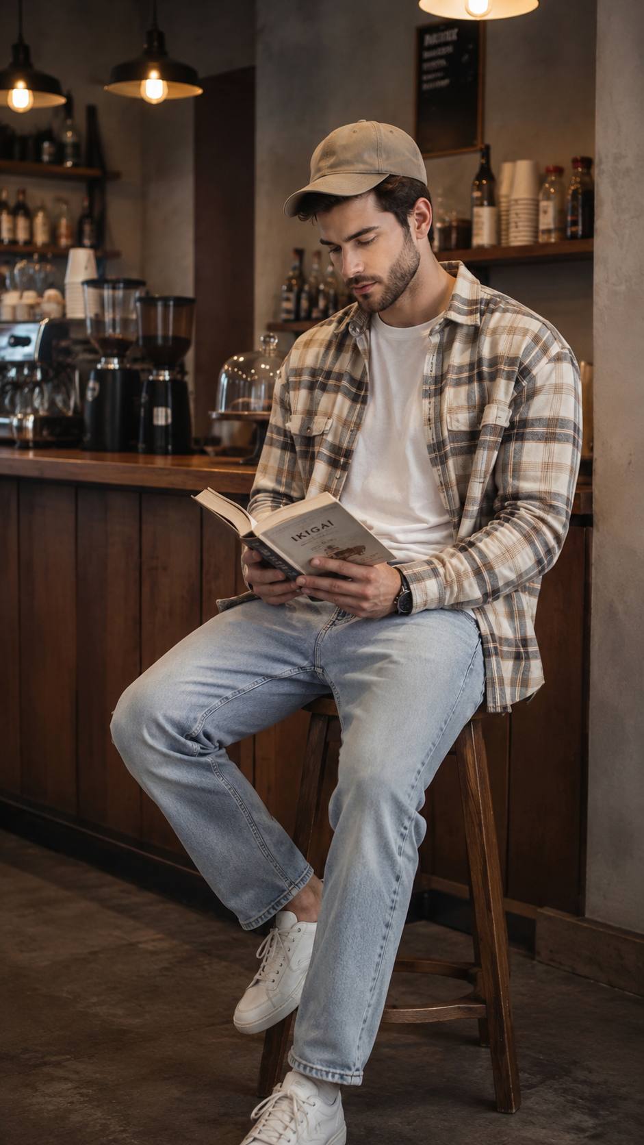 Ultra-Realistic Young Man Reading in Cozy Café | iPhone 16 Pro Max AI Image Prompt