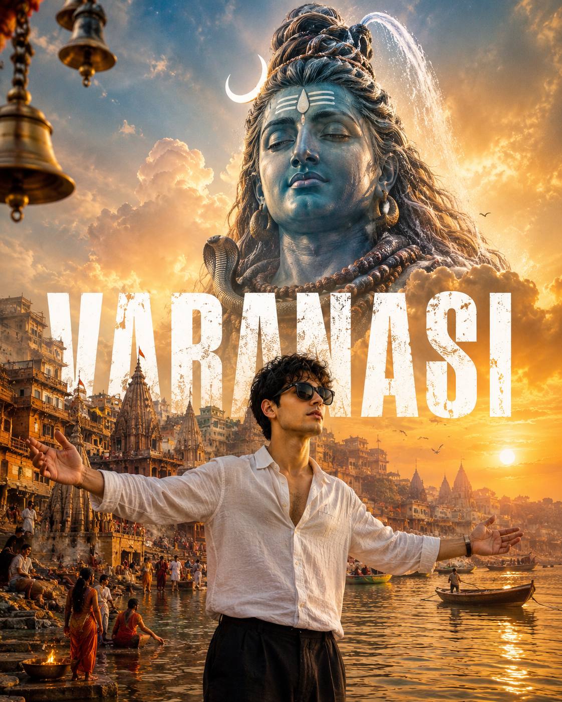Varanasi Travel Poster with Divine Lord Shiva | Cinematic Ganga Ghat Photography